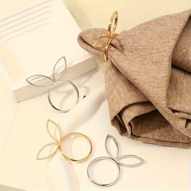 4Pcs Rabbit Ears Napkin Rings Bunny Head Napkin Holder Rings Buckles for Easter Holiday Wedding Party Dinning Table Decoration