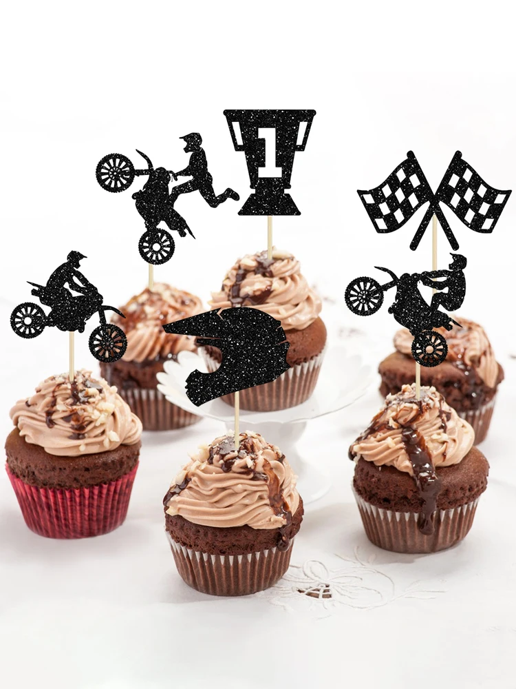 AliExpress YOMDID 24Pcs Glitter Motorcycle Cupcake Toppers Motorcycle Cake Decoration Motocross Dirt Bike Design Sports Party Supplies