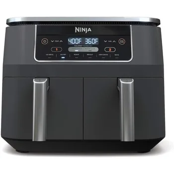 Image Ninja DZ201 Foodi 8 Quart 6-in-1 DualZone 2-Basket Air Fryer with 2 Independent Frying Baskets, Match Cook & Smart Finish, Grey