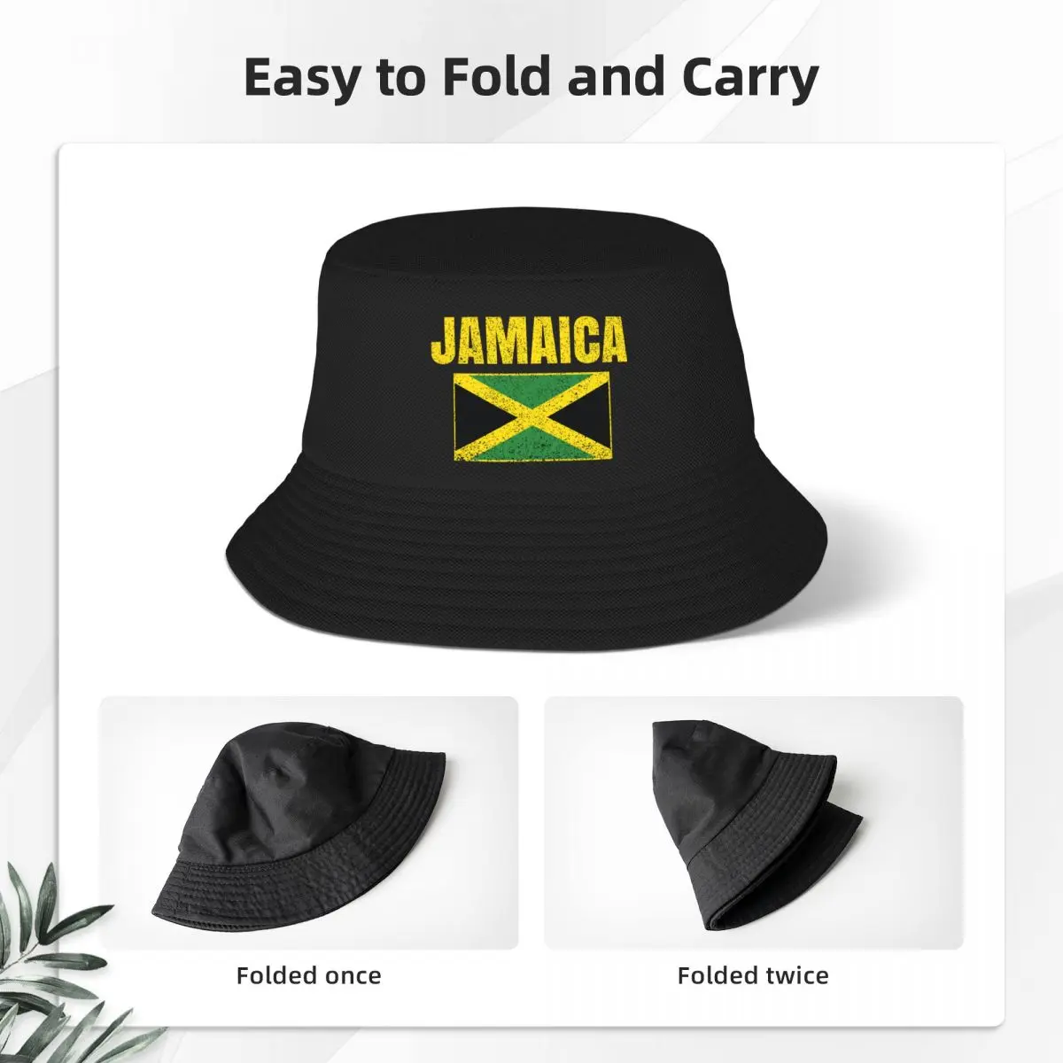 Custom Jamaica Country Jamaican Flag Bucket Hat Women Men Beach Sun Summer Camping Cap