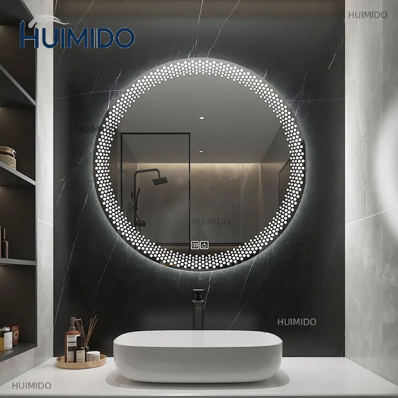 Bathroom Mirror  Adjustable Smart Bath Mirror 50CM Round LED  Hotel Bedroom Wall Mounted Defogging Decorative Mirrors