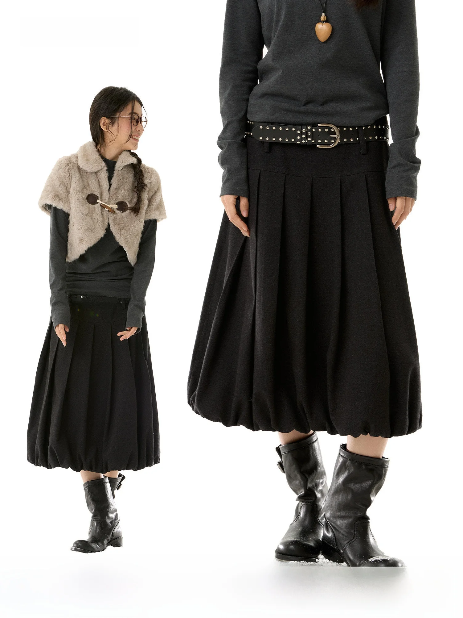 Slimming Pleated Flocking Half Skirt Saotome Early Girl Wild Field Style Vintage Japanese Feel Flower Bud Shape Skirt
