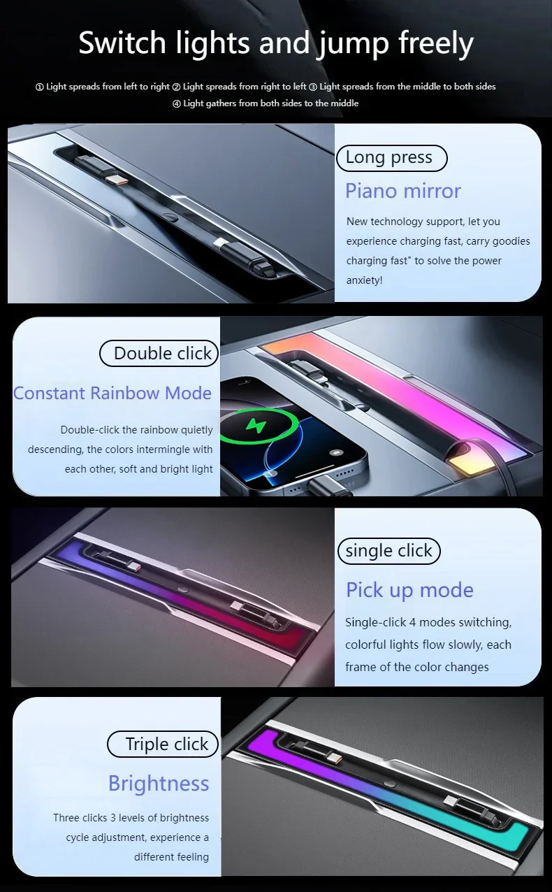 For Tesla Model Y Juniper Fast Charging USB Docing Station with Rainbow Light for Model 3 Highland Retractable Ambient Lighting view 4