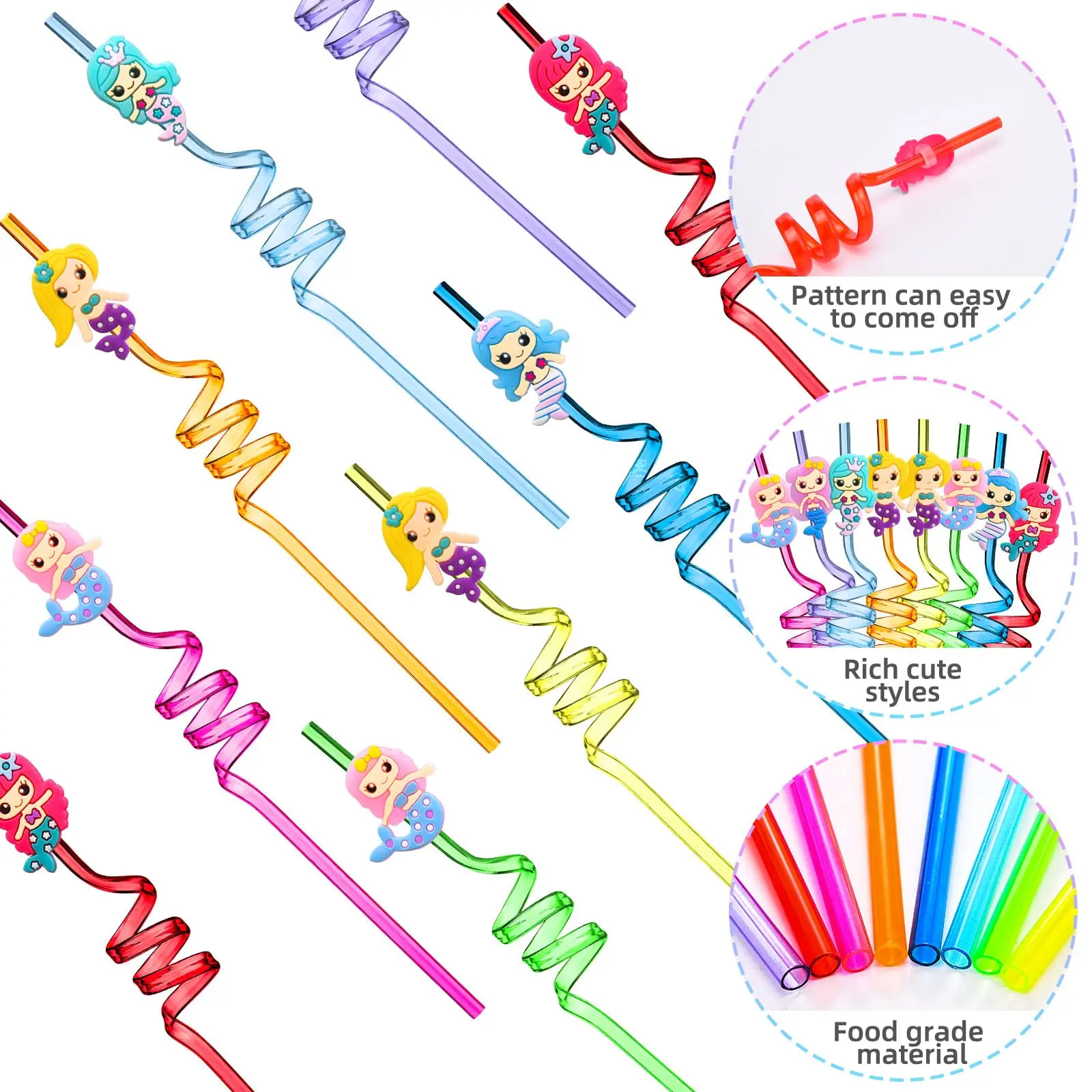 8pcs Mermaid Plastic Straw Reusable Drinking Straw Mermaid Party Supplies Under the Sea Theme Birthday Party Decoration