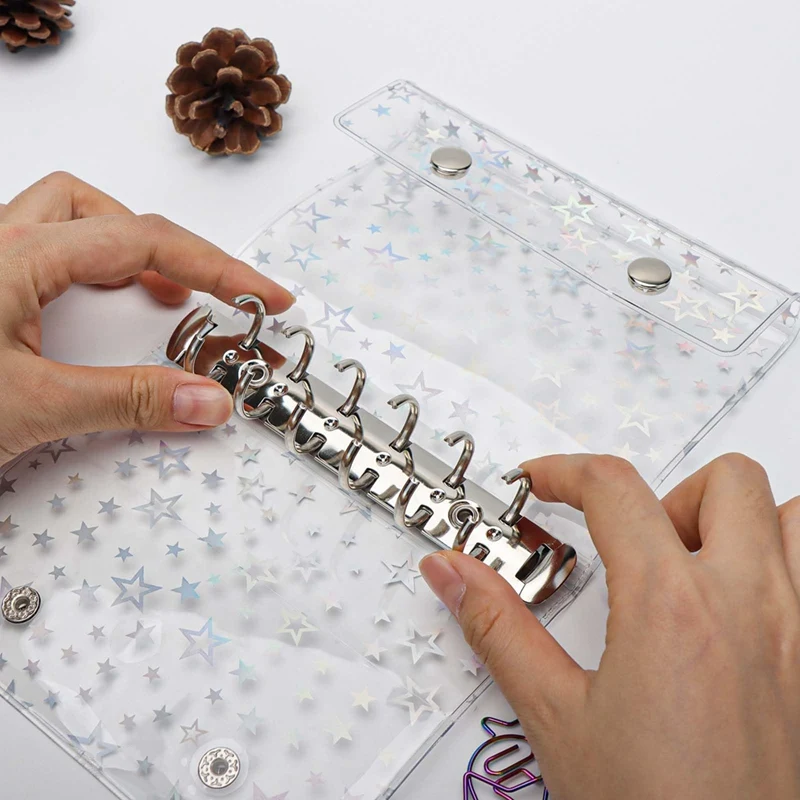 Budget Bindmiddel Cover Clear Pvc 6 Ring Binder Glitter Star Hervulbare Notebook Shell Protector Met 2 Snaps