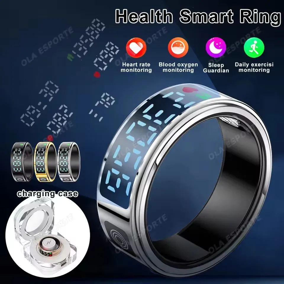 2025 New SR08 Smart Ring Men Women LED Display Screen Heart Rate Blood Oxygen Monitoring 5ATM Waterproof Multi Sports Modes HT30