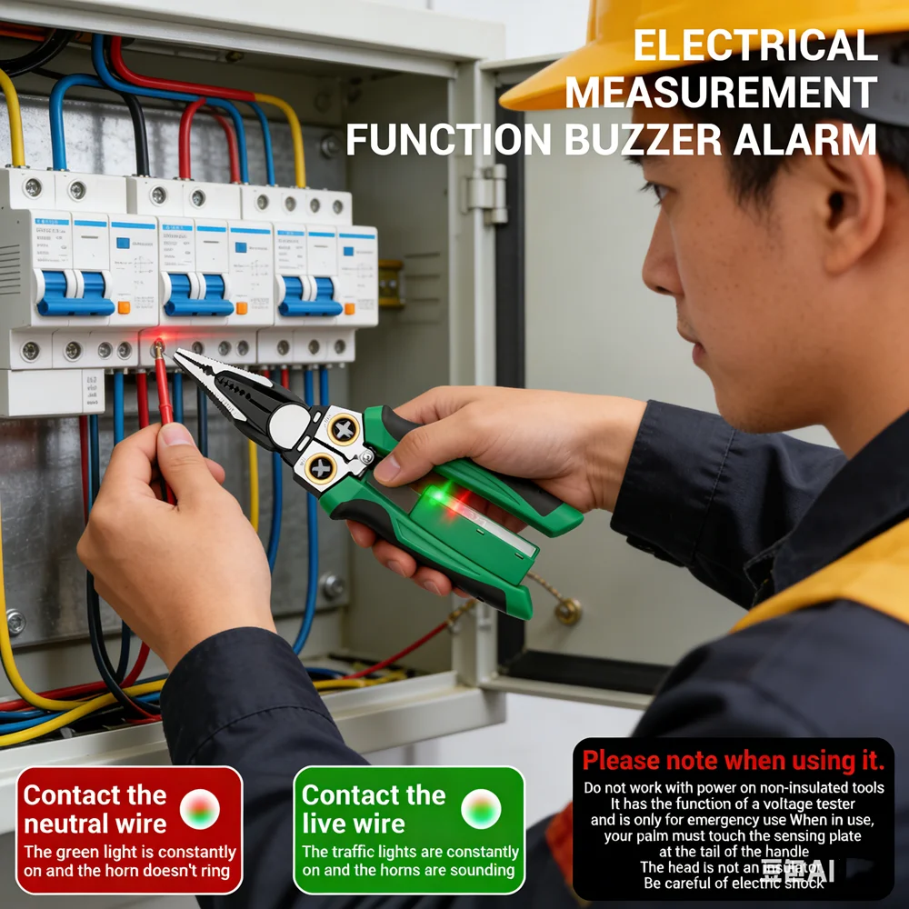 Multifunctional Electrical Test Pen with Folding Wire Stripper & Crimper | Cable Cutter Pliers for Electricians