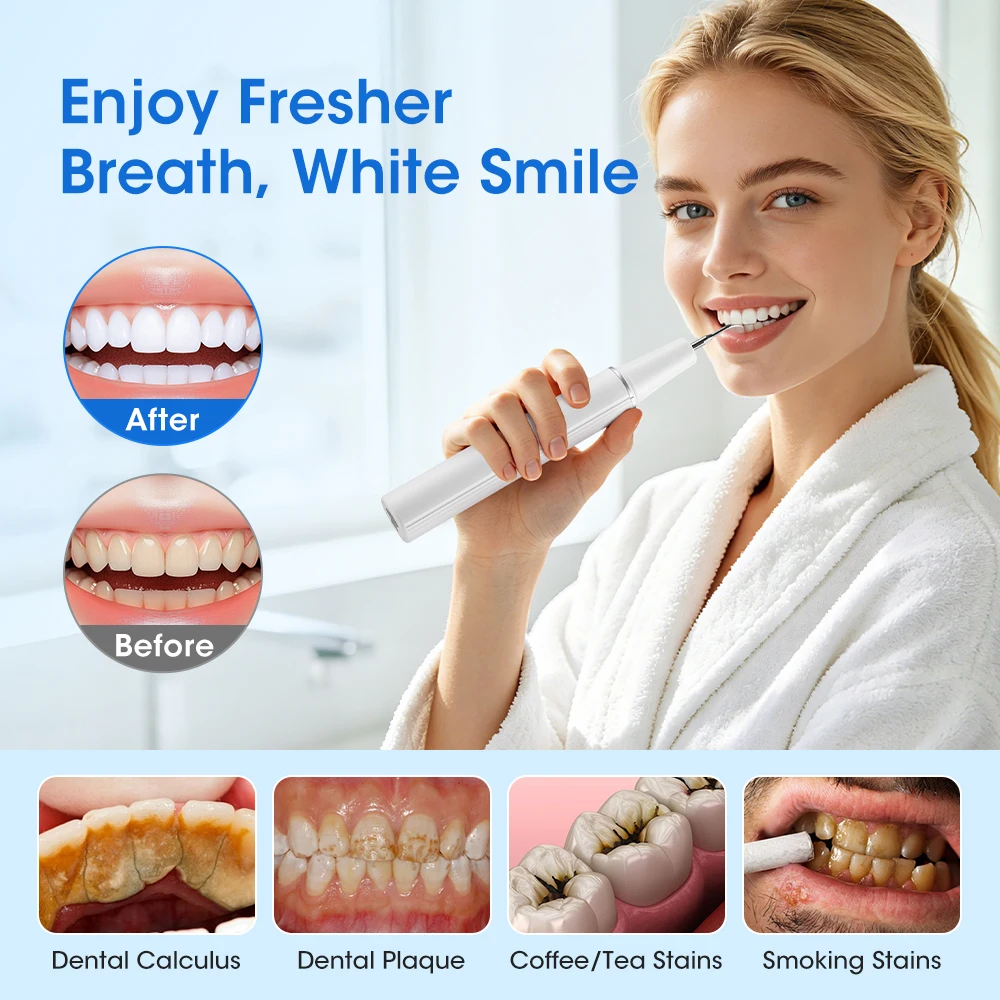 Ultrasonic Tooth Cleaner 5 Mode Sonic Scaler Dental Calculus Plaque Stain Remover IPX6 Waterproof Type-C Rechargeable Portable