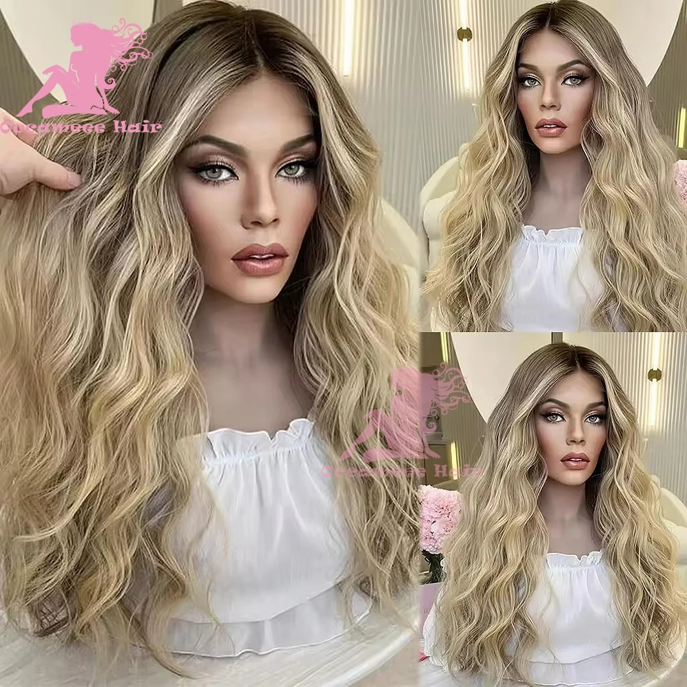 

Human Hair Lace Frontal wig Highlights Blonde Full Lace Wig Brown Root 100% Virgin Human Hair Woman Wigs Natural Hairline