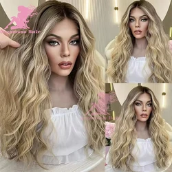 Human Hair Lace Frontal wig Highlights Blonde Full Lace Wig Brown Root 100% Virgin Human Hair Woman  Wigs Natural Hairline