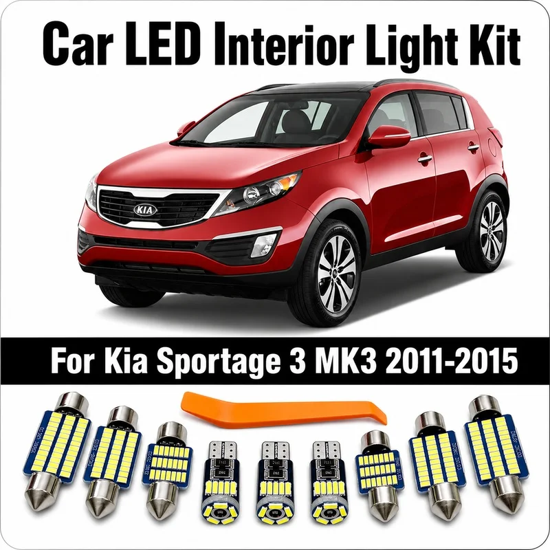 10Pcs Car Indoor Lamp For Kia Sportage 3 MK3 2011 2012 2013 2014 2015 LED Bulb Interior Dome Map Sun Visor Trunk Light Kit