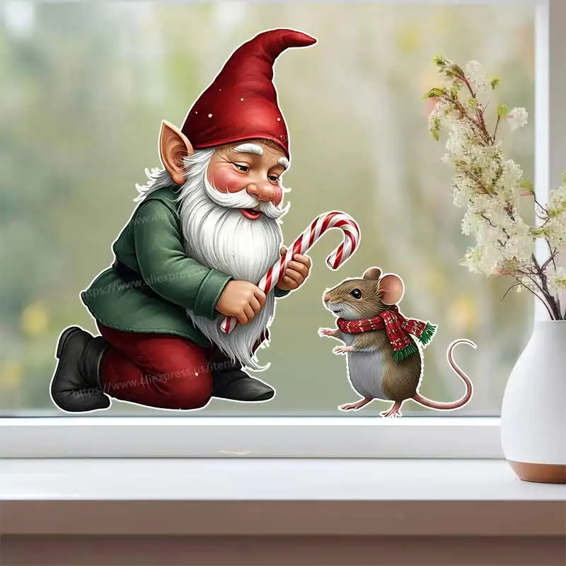 Gnome and Animal Christmas Wall Sticker Bathroom Toilet Decor Living Room Cabinet Refrigerator Home Decoration Decals M1456