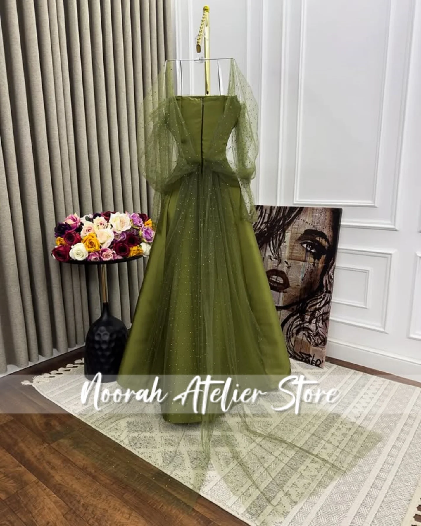 Groene Lange Illusie Mouwen Dubai Avondjurk 2025 Aline trouwjurk Galajurk فسات dare namiة voor speciale gelegenheden Op maat