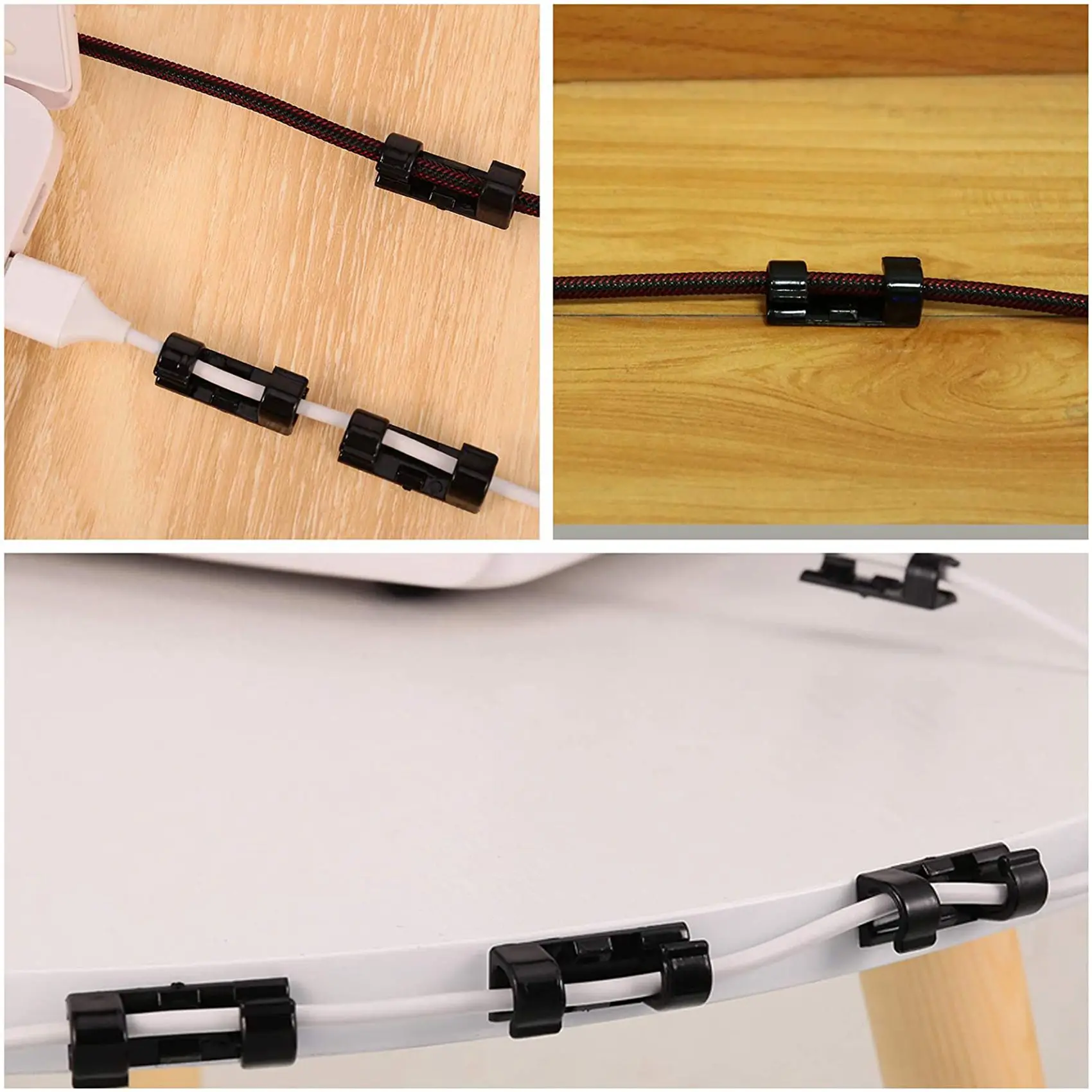 Super Sale 100PCS Cable Clips Cable Tidy Wire Holder with Strong Self Adhesive Pads Plastic Cord Management Organiser Black