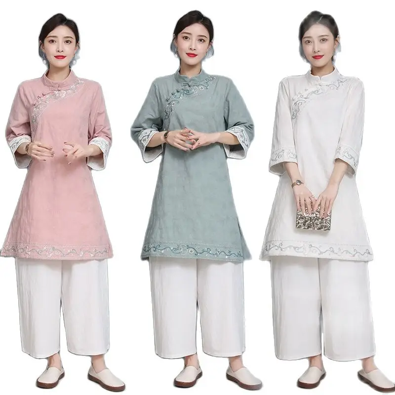 Tang Suit Costume Asian Ethnic Style Cotton Linen Breathable Hanfu Fashion Daily Wear Traditional Clothing For Women