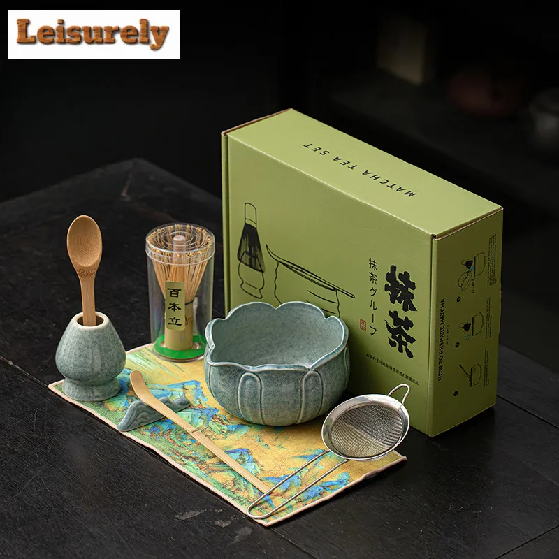 

Набор из восьми предметов Lotus Matcha, инструменты для чайной церемонии династии Сун, полная чаша, сито для взбивания порошка, аксессуары, оборудование