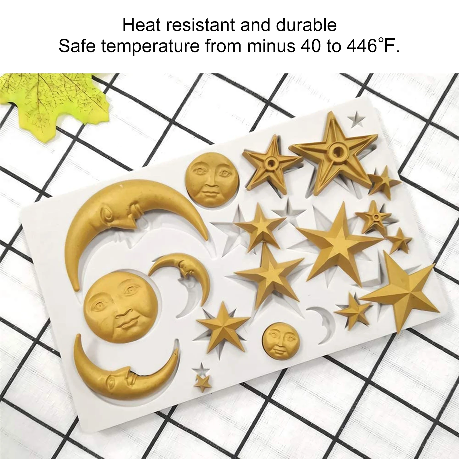 Moldes de silicona de grado alimenticio para chocolate, diseño de cara de luna y estrella, antiadherentes, reutilizables, resistentes al calor e inodoros, 1 ud.