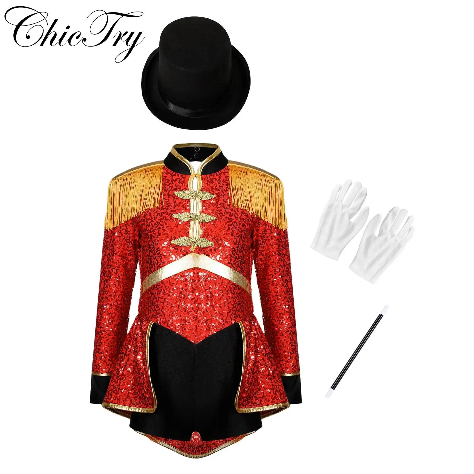 

Kids Girls Drummer Lion Tamer Magician Costume Halloween Cosplay Leotard Circus Ringmaster Carnival Dress Up Performance Outfit