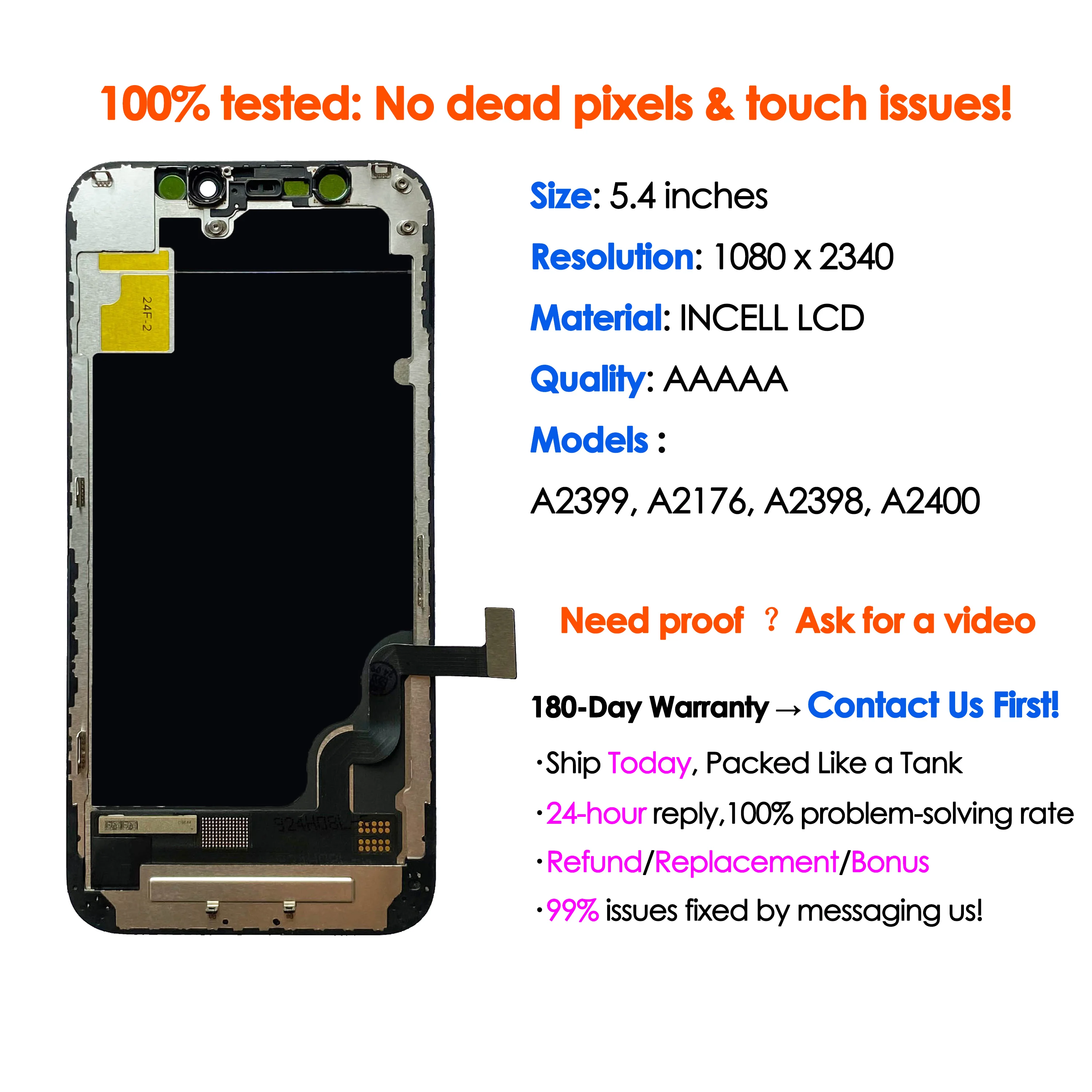 High quality AAA incell LCD For iPhone 12 mini Display Touch 12mini Screen Replacement Digitizer Assembly Repair Parts Wholesale