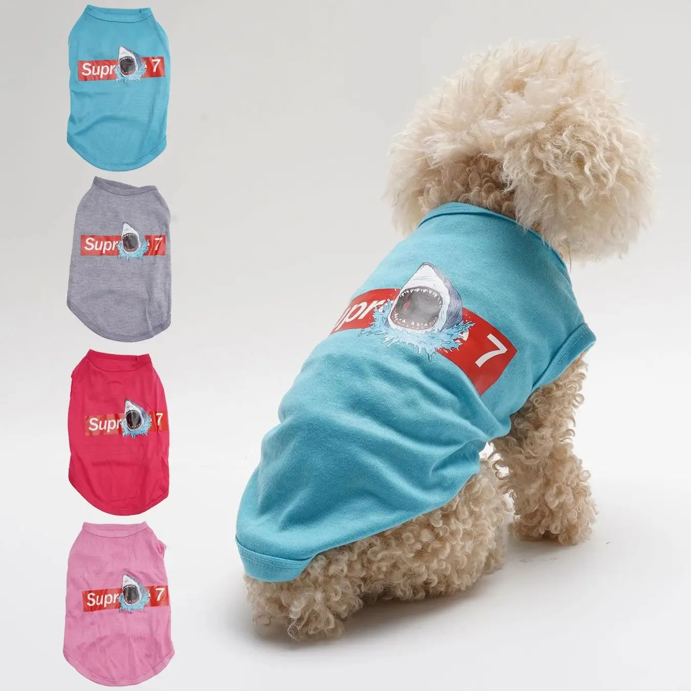 4 pcs Pet Clothes Dog & Cat Spring Summer Lightweight Breathable Cool Shark Cartoon Cute Printed Vest for Pets