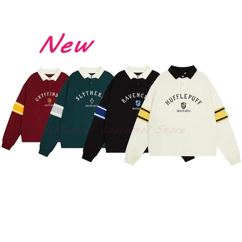 NEW Harried Sweatshirts Couple Sweatshirt Gryffindor Slytherin  Hufflepuff Ravenclaw College Lapel Letter Top Polo Shirt Novelty