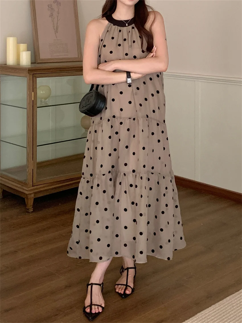 

PLAMTEE Holiday Slim Dress Women Polka Dots Summer Sleeveless Chic Chiffon 2023 OL Sexy Gentle Party New Office Lady Vintage