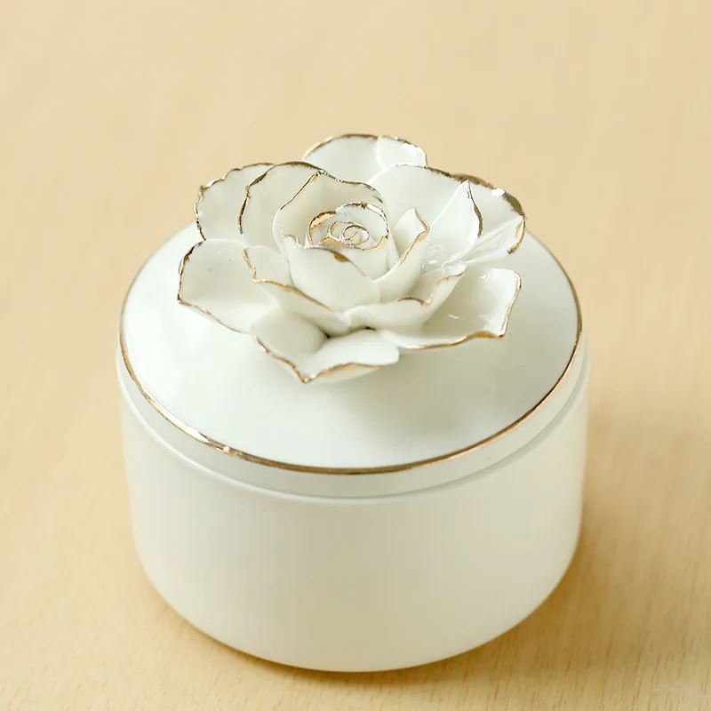 Nordic Jewelry Box Ceramic Hand-painted Painted Golden Flower Storage Tank Creative Favorite Gifts Home Decoration Ornaments