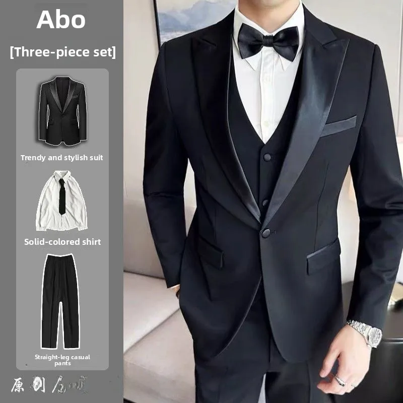 

Приталенный свадебный смокинг, мужской корейский костюм на весну и осень, торжественное вечернее платье с пиковыми лацканами, свадебный костюм Mossmen