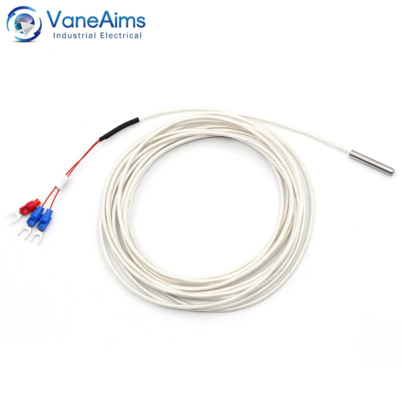 30mm Small Probe Thermocouple VaneAims Type K J PT100 0-600℃ 0.5/1/2/3M Braided Shielded Wire Sensor For Temperature Controller