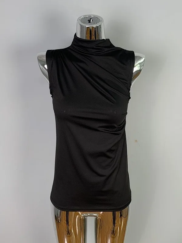 여성용 하이넥 민소매 조끼, 한국 하프 버전, 허리 조임, 단색 슬림 캐주얼, 다목적 짧은 상의, Y0XQ, 신제품