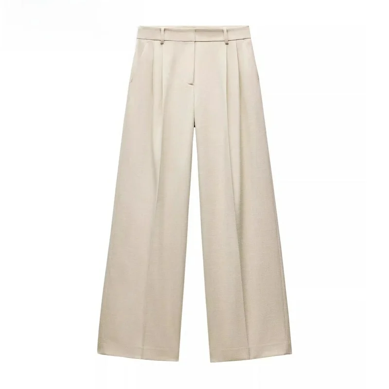 

Spring Women's Suit Jaet with oulder Pads Double Row Buttons High Waist Pleated Pants Commute Sle Regular Sve Length