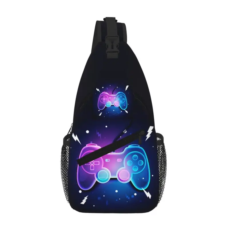 

Cool Video Game Gamer Neon Art Sling Chest Crossbody Bag Men Cool Geek Gaming Controller Shoulder Backpack for Travel Cycling