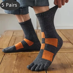 5 Pairs Sport Toe Short Socks Man Compression Cotton Colorful block Sweat-Absorbing Badminton Tennis Basketball 5 Finger Socks