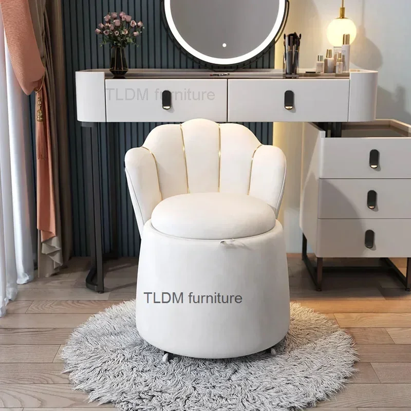 

Modern Light Luxury Makeup Vanity Chairs Bedroom Backrest Chair Wood Ottoman Storage Living Room Stool Space Saving Furniture Z