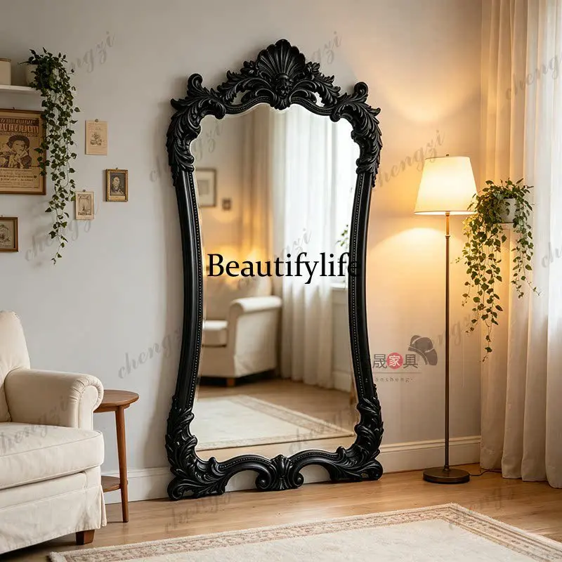 European retro full-length mirror, bedroom floor-to-ceiling carved dressing mirror, living room  advanced dressing mirror