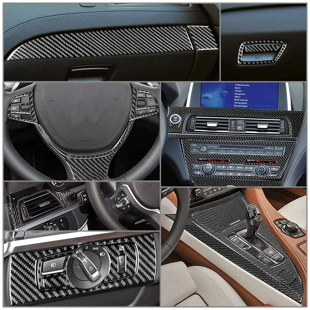 36Pcs Carbon Fiber Car Interior Center Console Dashboard Decoration Kits Cover Trim For BMW 6 Series F12 F13 2011-2018