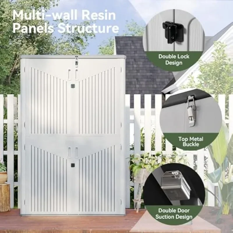 Aoxun Outdoor Storage Shed, 64 Cu.Ft Vertical Resin Sheds, White | Storage Sheds with Floor, Outdoor Waterproof Storage Cabinet