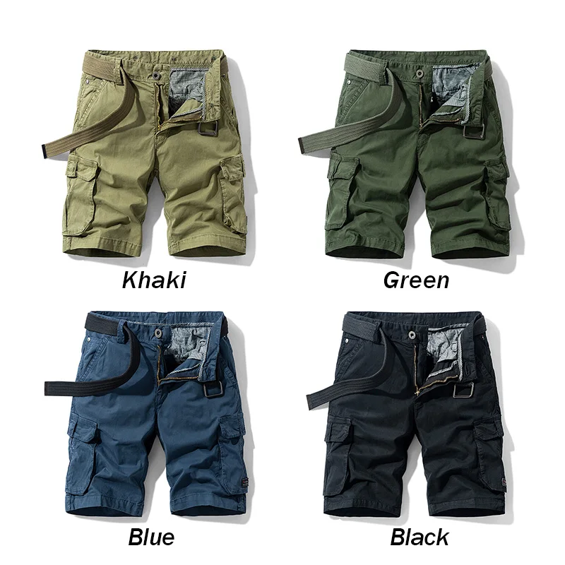 New Summer Men Cotton Solid Cargo Shorts Mens Casual Breeches Bermuda Multi-Pocket Shorts Men Spring Fashion Joggers Shorts Male