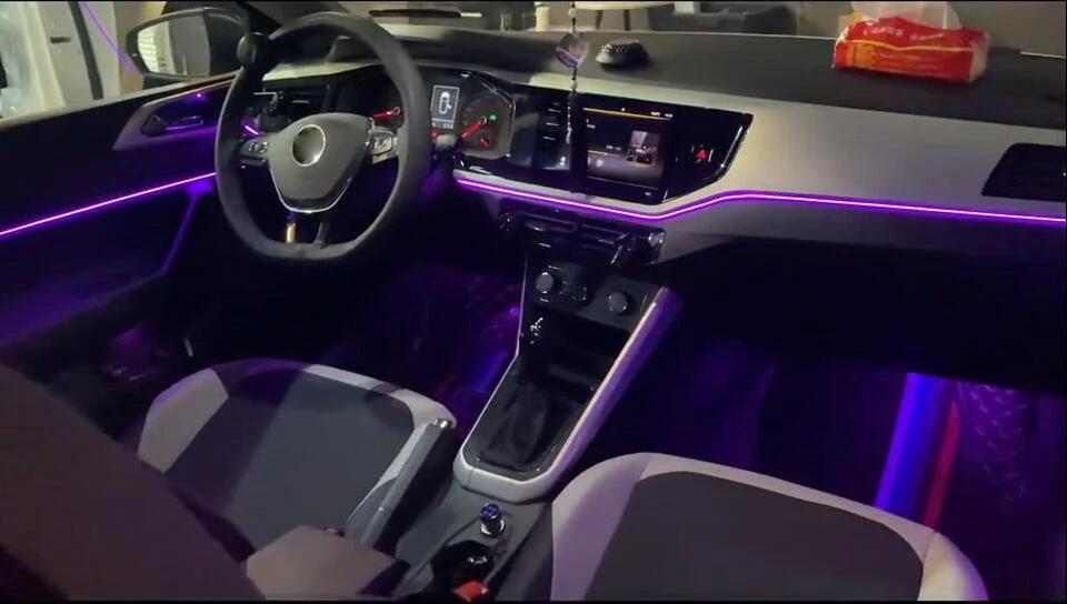 Dynamische 64-Farben Ambientebeleuchtung für Volkswagen VW Polo MK6 2018+ Innenraum-LED-Beleuchtung MMI-Bildschirmsteuerung Zubehör-Set
