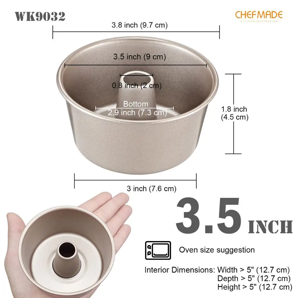 CHEFMADE Mini Angel Food Pan 4-Inch  Non-Stick Chiffon Tube Bakeware Approved for Oven Baking