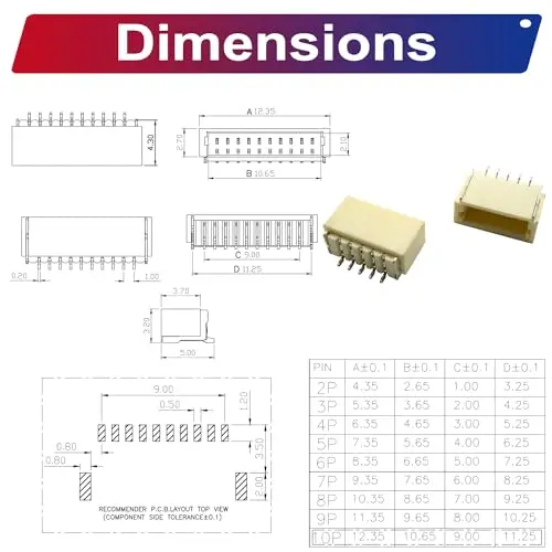 Kit connettore JST, SH1.0 SMT Header Jst Kit connettore JST passo 1mm 134 pezzi, JST-SH intestazione ad angolo retto (SH1.0-SMT-R/A)