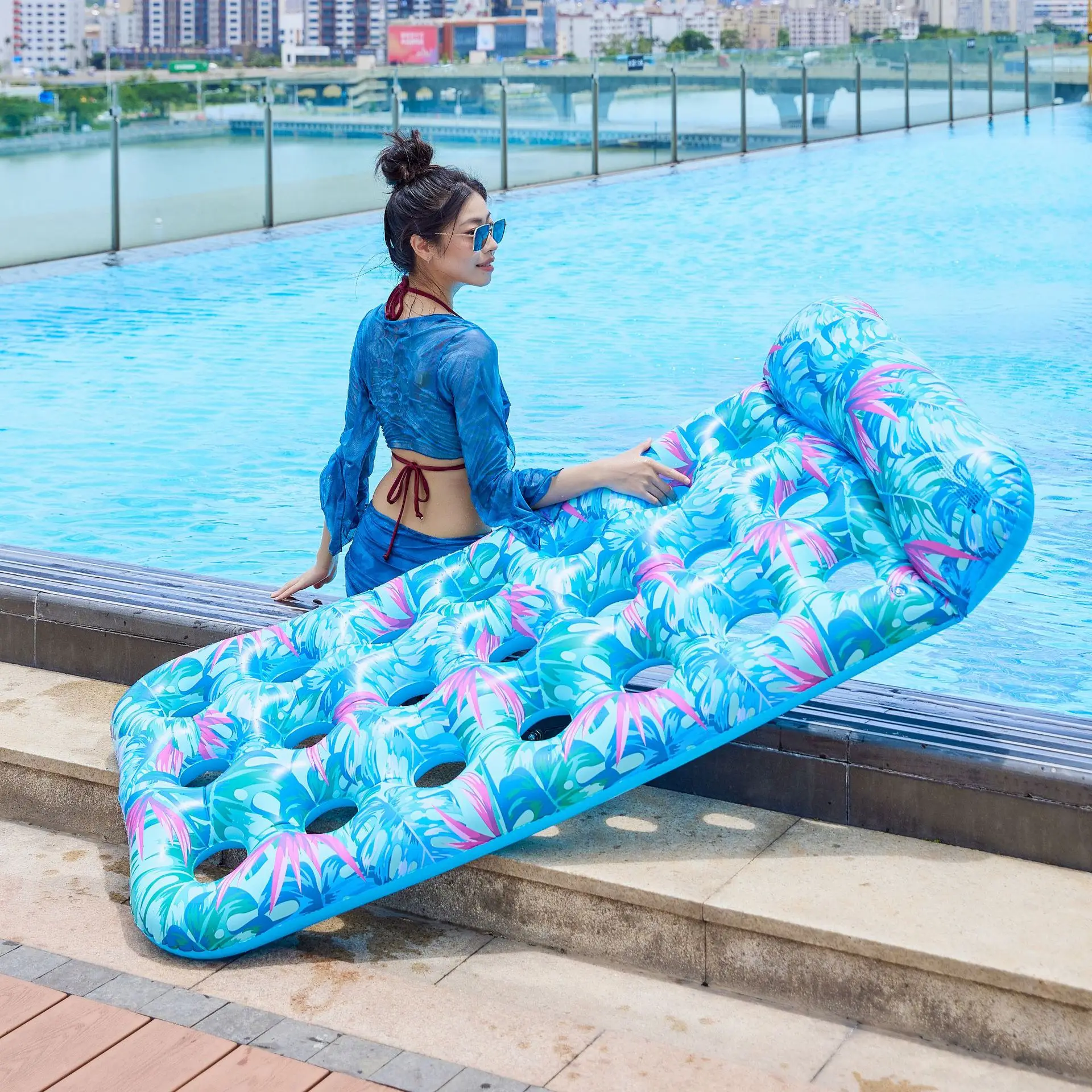 2026 Adult Inflatable Water Float Leaf Hole Lounger Thickened Swimming Floating Board Single Floating Bed For Summer Beach Pool