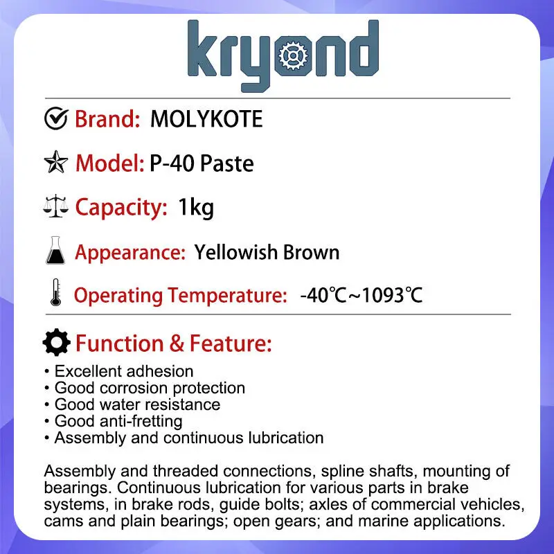 MOLYKOTE P-40 Paste V1 1kg Grease Lubricant Used for continuous lubricating jobs