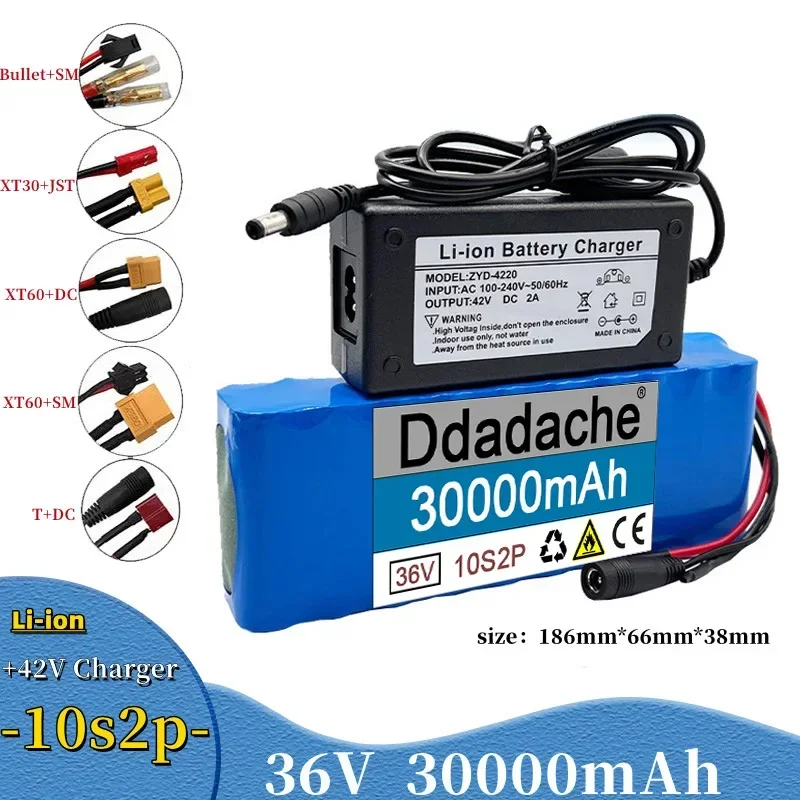 The New 36V 30000mAh 18650 Rechargeable Lithium-ion Battery Pack 10S2P+charger Can Be Used for Electric Bicycles and Scooters