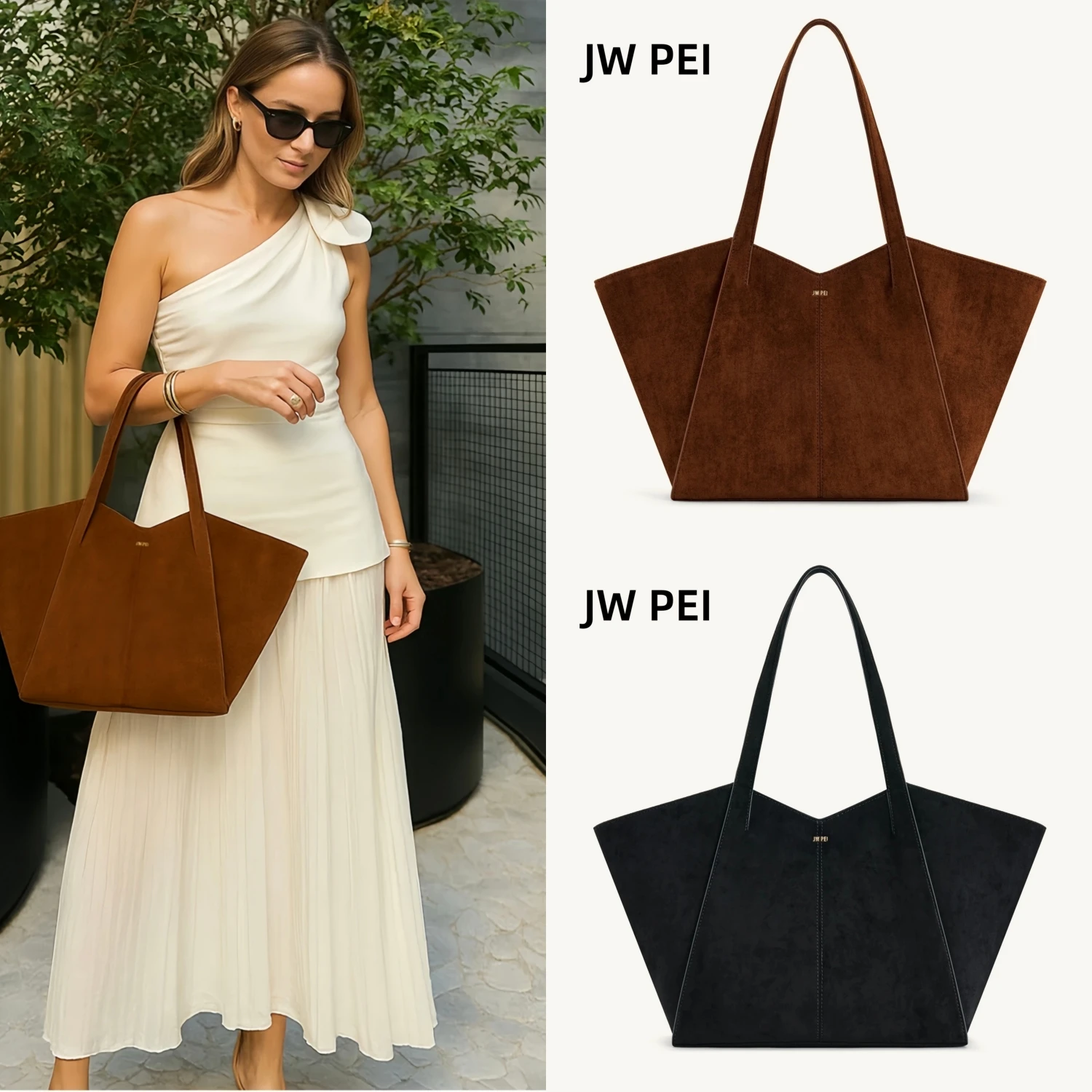 

Женская сумка-тоут JW PEI 2026 большой вместимости, замшевая сумка через плечо Kiana, дизайнерская сумка