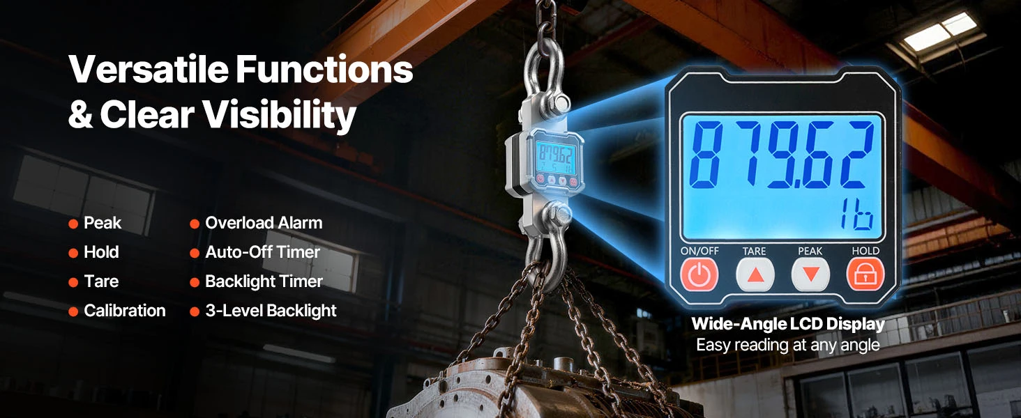 SucceBuy 3000kg/10000kg Digital Crane Scale with LCD & 3 Unit Switch Remote Control Industrial Hanging Scale for Garage Factory