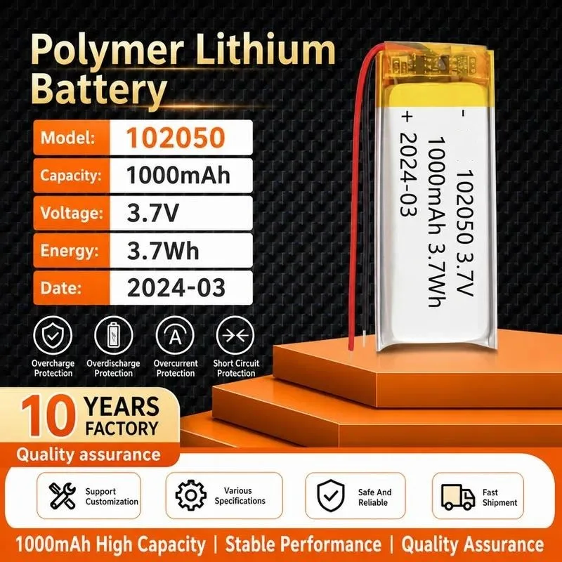 100pcs Manufacturer 102050 Polymer lithium battery 1000mAh microphone Beauty instrument Neck beauty instrument 3.7V intelligent