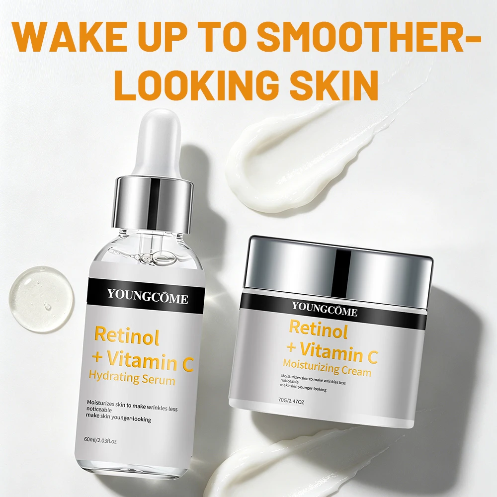 YOUNGCOME Suero y Crema Hidratante con Retinol + Vitamina C, Tratamiento Hidratante Diario para un Brillo Juvenil, Cuidado de las Líneas Finas para Todo Tipo de Piel