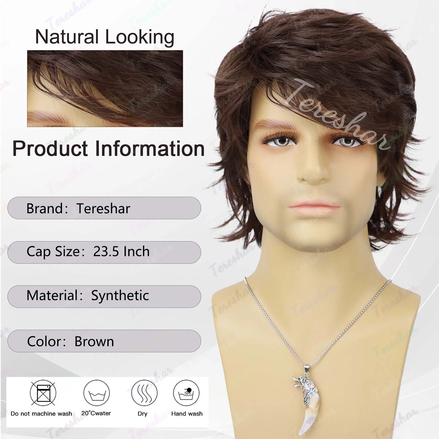 Synthetic Short Curly Brown Wig for Mens Heat Resistant Layered Fluffy Wig Halloween, Multi-colored Shaggy Role-playing Wig image 2