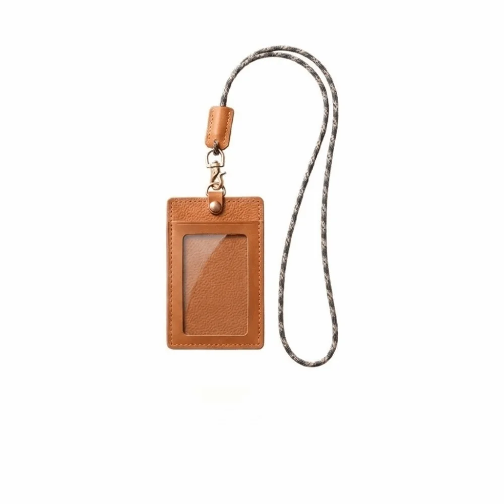 Vintage Waxed Leather ID Badge Holder Premium Leather Distressed Leather Neck Lanyard Card Pouch Snug Fit Protective Sleeve